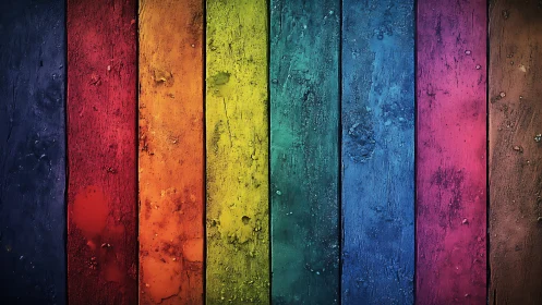 Textured rainbow planks with saturated grunge surface treatment.