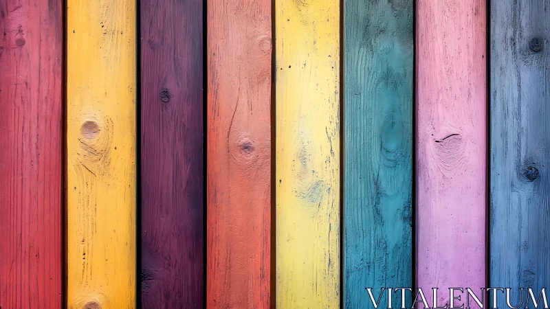 Vertical arrangement of multicolored wooden planks in rows.