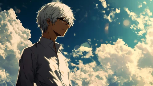 Backlit anime profile studies volumetric clouds and lens flare