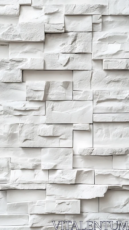 Textured white stacked stone wall with staggered modular blocks
