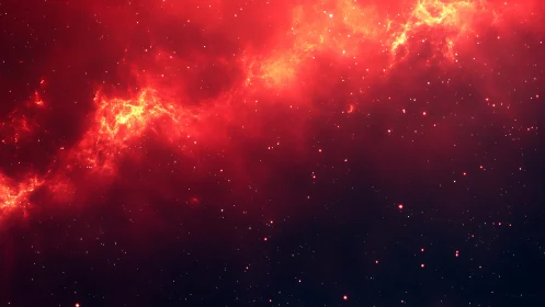Glowing red nebula drifting softly across a starry night sky.