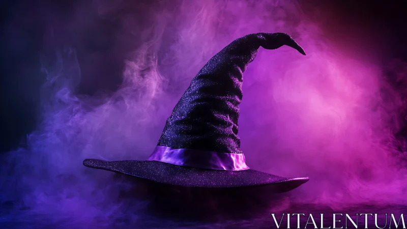 Midnight witch hat in glowing purple enchanted mist.