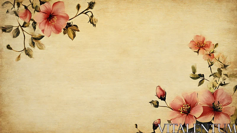 Vintage floral border composition balances negative space