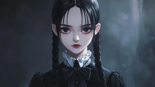 Gothic braided girl portrait in moody digital painting.