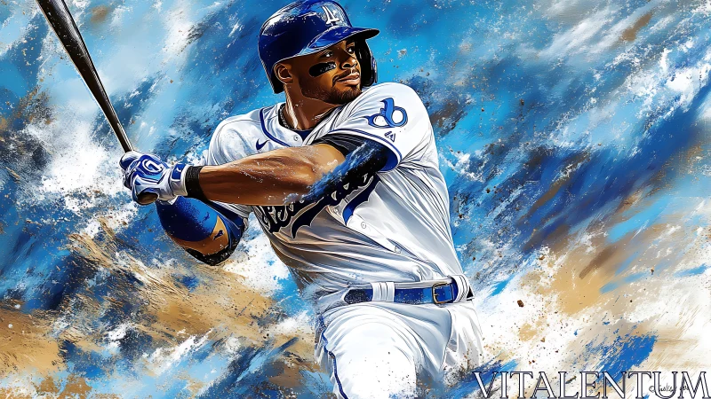 Dynamic baseball hitter explodes through abstract color storm