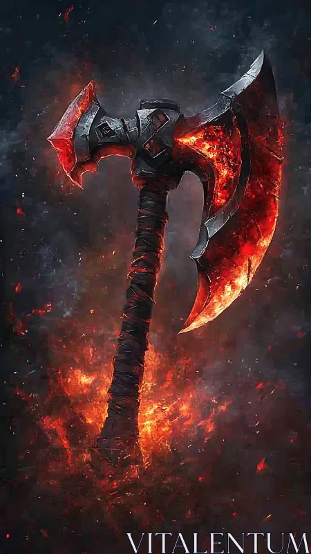 Molten war axe concept rendered in dramatic fantasy style.