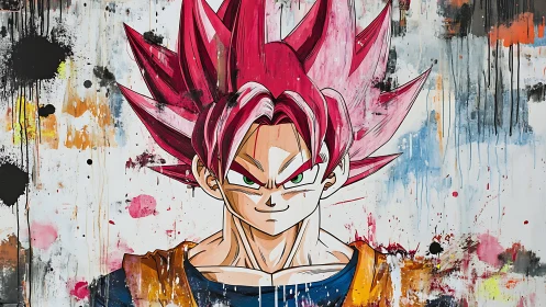 Saiyan glare slices through a storm of splattered color