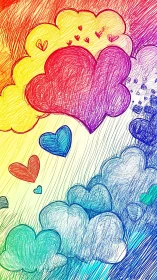 Rainbow Hearts Illustration. Colorful Layered Design.