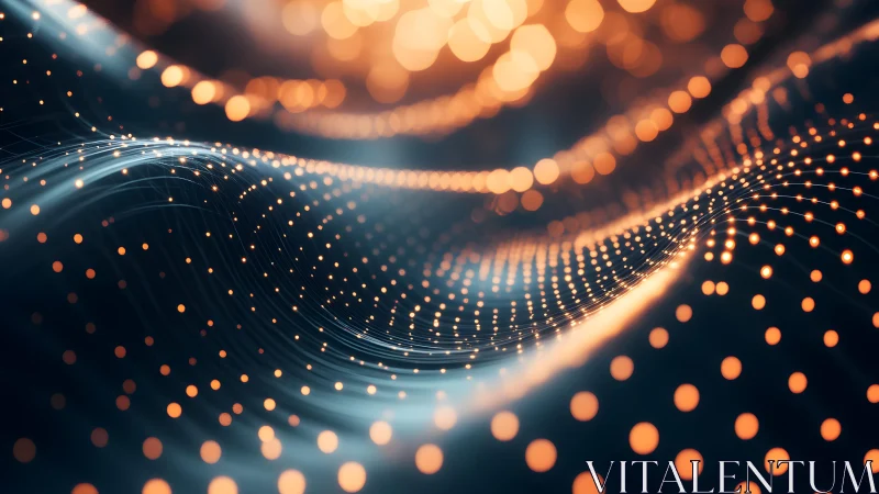 Abstract digital wave with glowing orange dots in futuristic style.