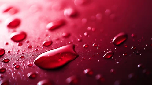 Glimmering crimson droplets resting in quiet evening light.