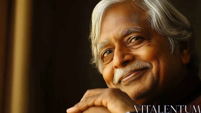 Warm side-lit portrait of elderly man with shallow depth-of-field.