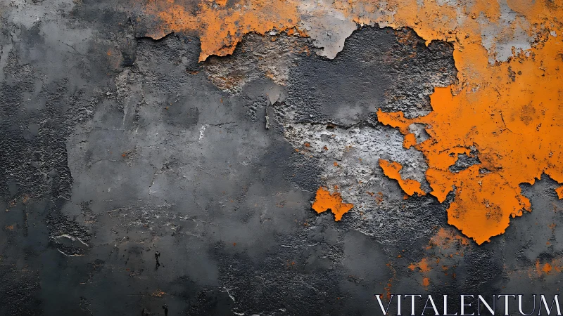 Weathered wall with peeling orange paint, industrial abstract style.