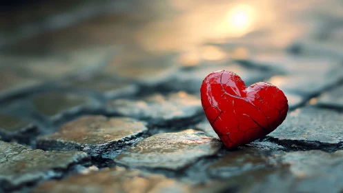 Crimson Heart Rests Upon Fractured Earth's Canvas