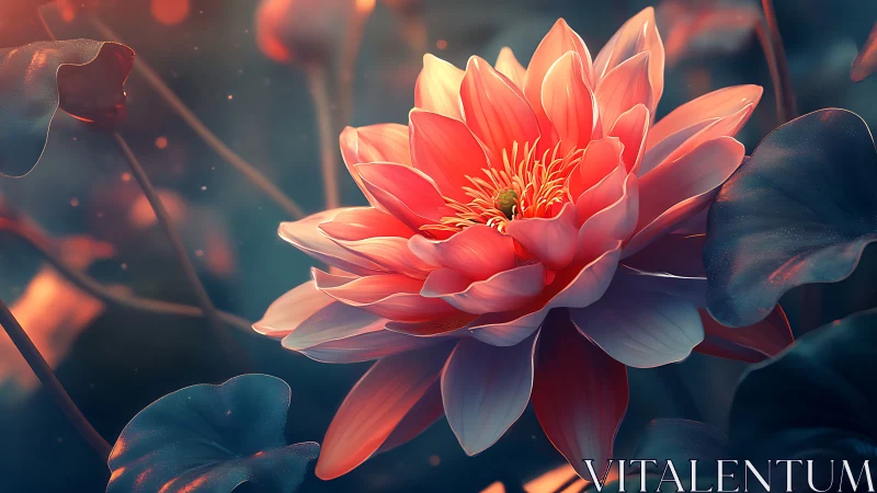 Luminous Lotus Bloom: Coral Fire Kissed by Twilight Glow.