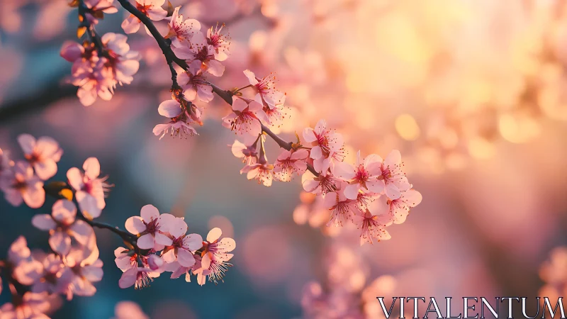 Spring Cherry Blossoms in Warm Sunlight.