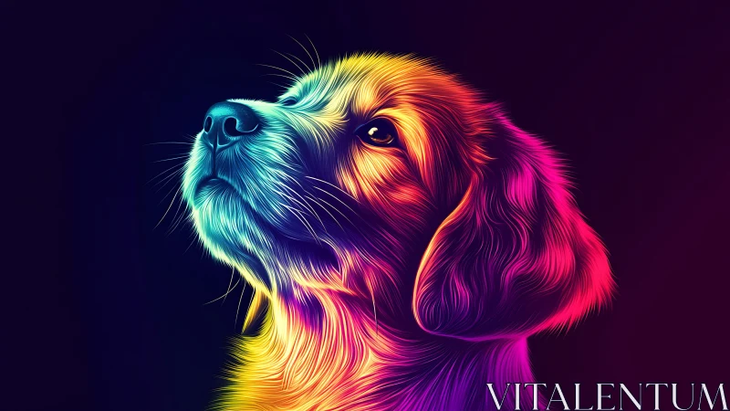 Neon gradient dog portrait with glowing fur detail.