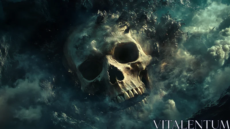 Colossal skull emerges from storm-torn abyssal clouds