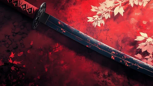 Crimson leaves whisper along the resting samurai blade