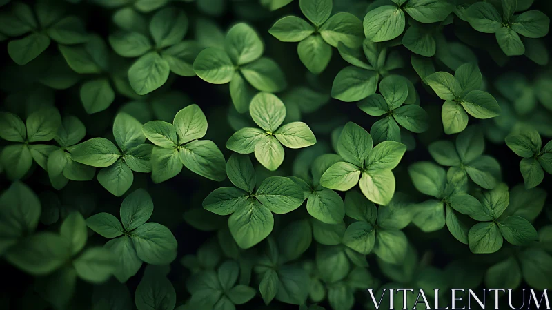 Top-down macro view of dense four-leaf green foliage cluster