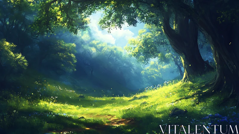 Sunlit Cathedral: Where Ancient Forests Cradle Golden Meadows