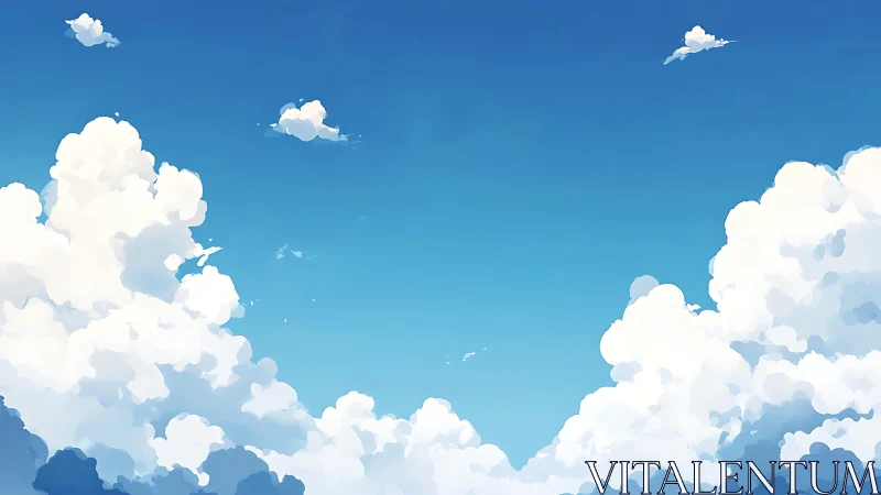 Daydream towers of cloud drift through a boundless blue sky.