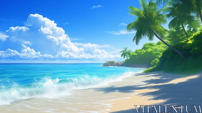 Tropical Paradise Beach with Palm Trees and Azure Waters.