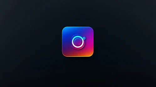 Gradient camera icon renders on dark background in centered layout