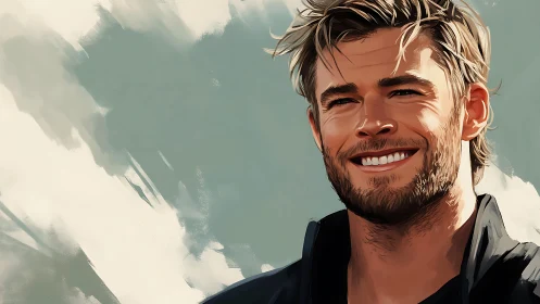 Digital portrait study of smiling bearded man, loose brushwork.