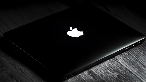 Closed black laptop glows with a minimalist luminous logo