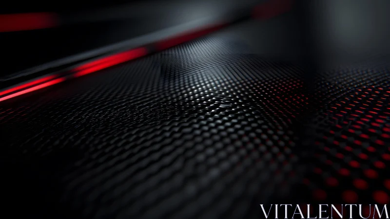 Futuristic Dark Carbon Fiber Surface with Red Neon Accents.