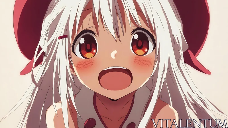 Close-up of white-haired anime girl with open mouth expression.