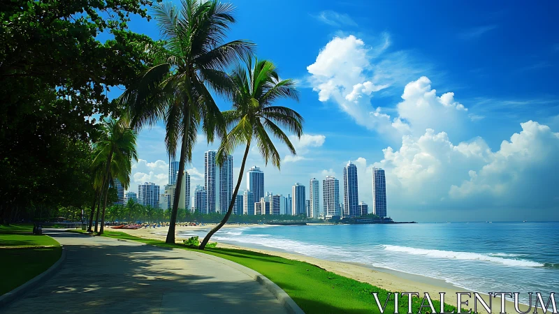 Coastal Urban Landscape with High-Rise Skyline and Beach