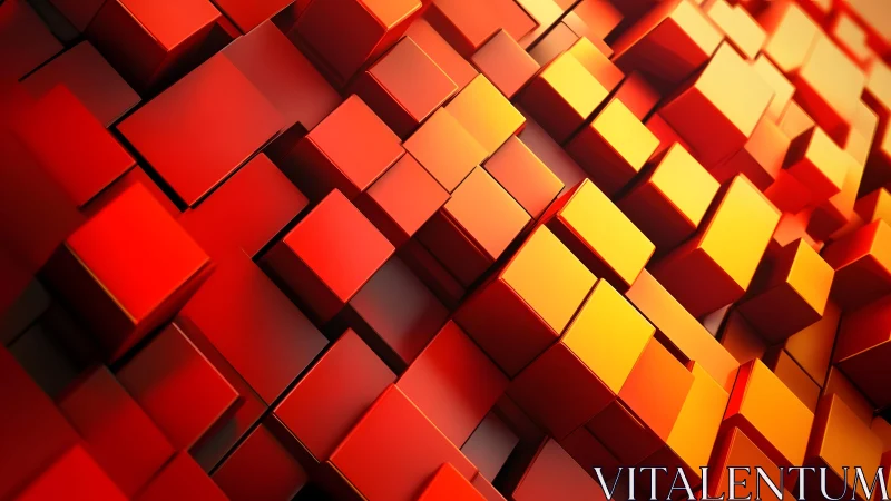 Vibrant red and orange 3D cubes abstract digital background.