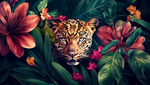 Jungle dusk hushes while a painted leopard blooms from leaves