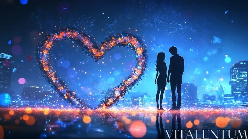 Luminescent Heart Silhouettes in Neon Metropolitan Dreamscape.