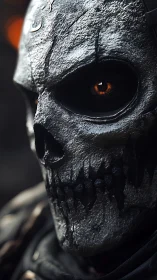 Metallic skull sentinel studies the world through ember eyes