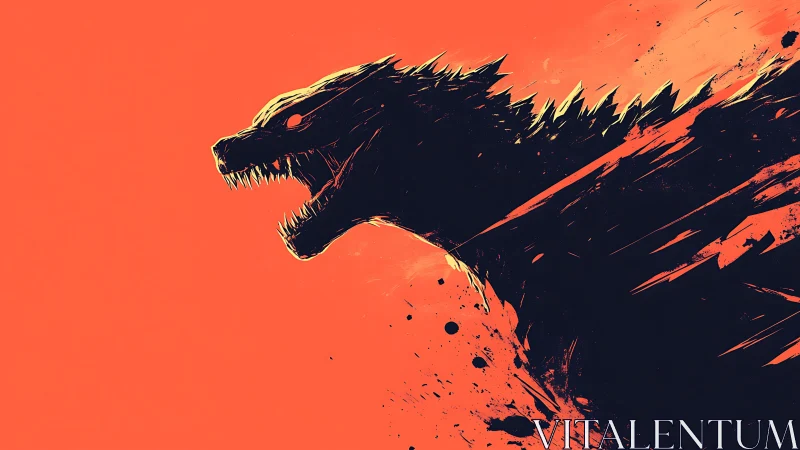 Digital painting kaiju silhouette with explosive motion field.