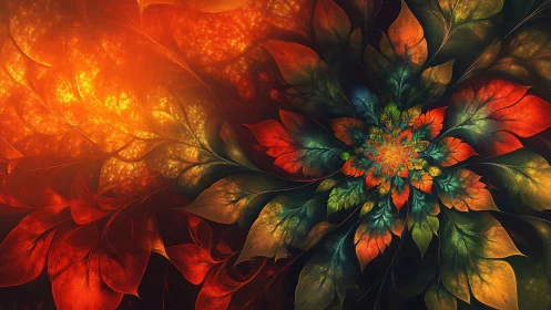 Vibrant fractal flower pattern in fiery autumn colors.