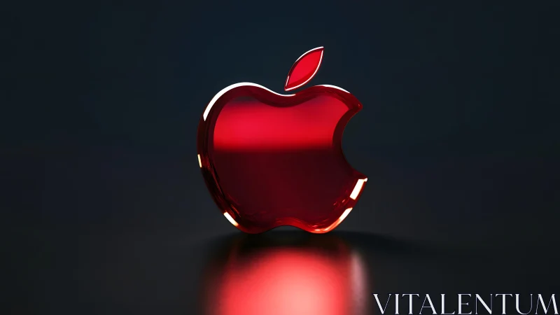 Glossy Red Apple Logo on Dark Background, 3D Digital Art.