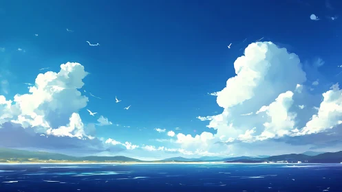 Panoramic coastal horizon under cumulonimbus cloud formations