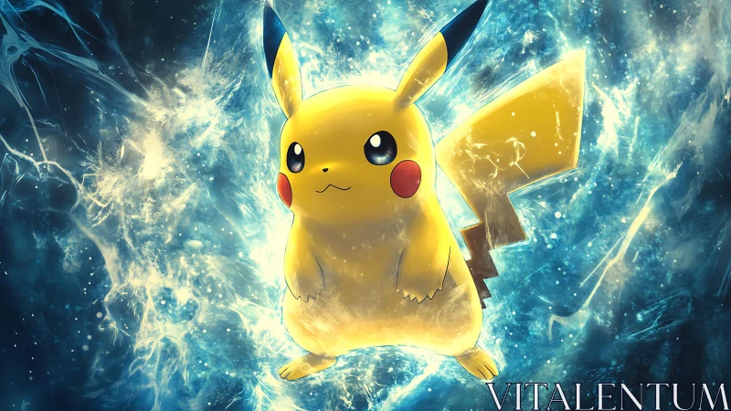 Electric Pikachu bursts from a glowing cosmic energy storm