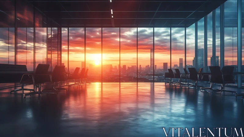 Sunlit corporate boardroom overlooking futuristic skyline.