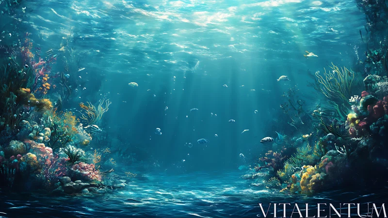 Radiant pelagic reef basin with volumetric caustic lighting.