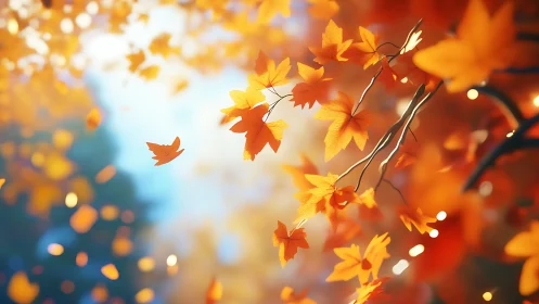 Backlit autumn maple foliage with shallow depth of field glow