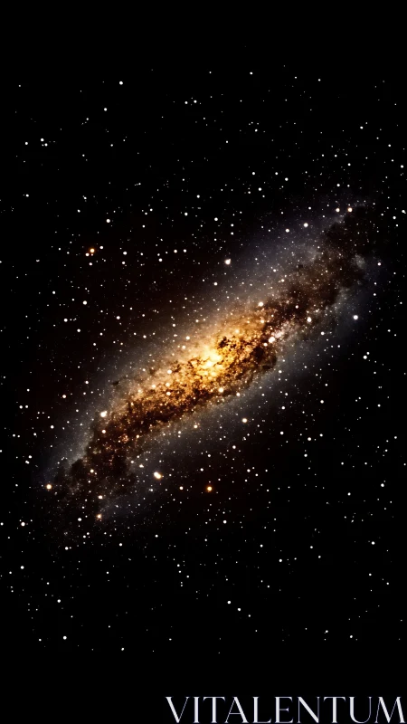 Edge-on spiral galaxy rendered with high-contrast starfield