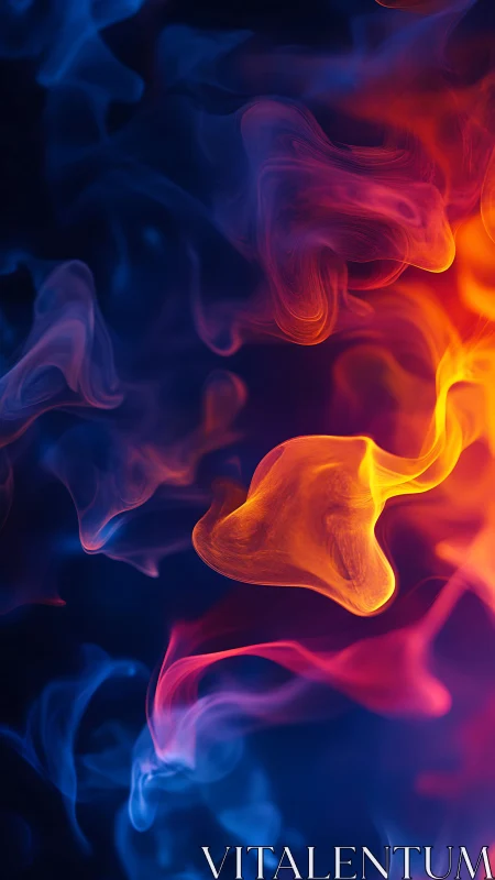 Abstract Fluid Flow: Blue and Orange Luminescent Ink Swirls