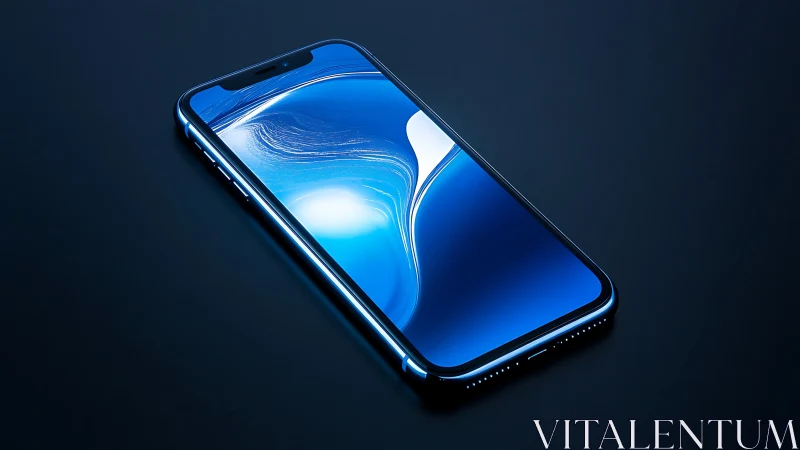 Premium Smartphone with Blue Display and Notch Design on Dark Surface