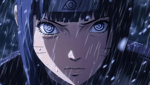 Intense anime close up renders rain streaks with cinematic depth