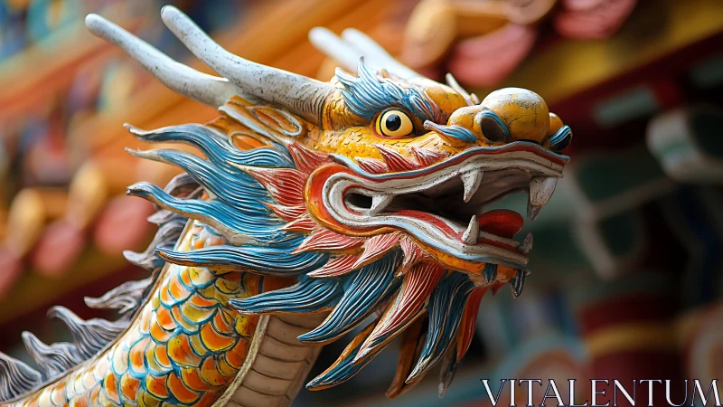 Colorful temple dragon sculpture brimming with lively spirit.