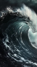 Storm-tossed titan wave curling into a midnight cathedral.